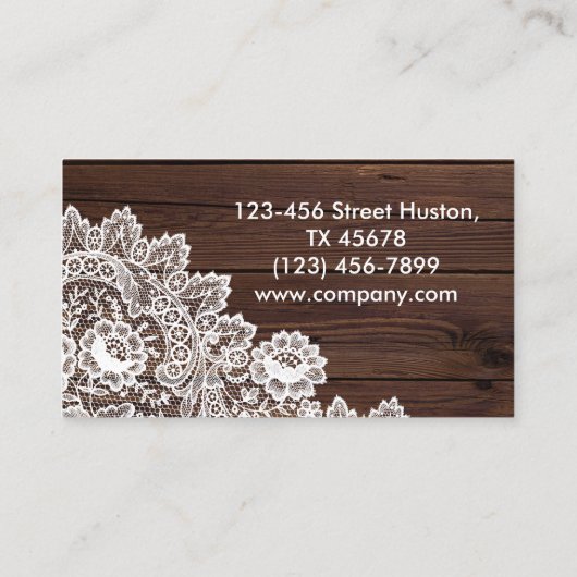 モダンガーリーフェミニン素朴白レースウードグレイン 名刺 (裏面)