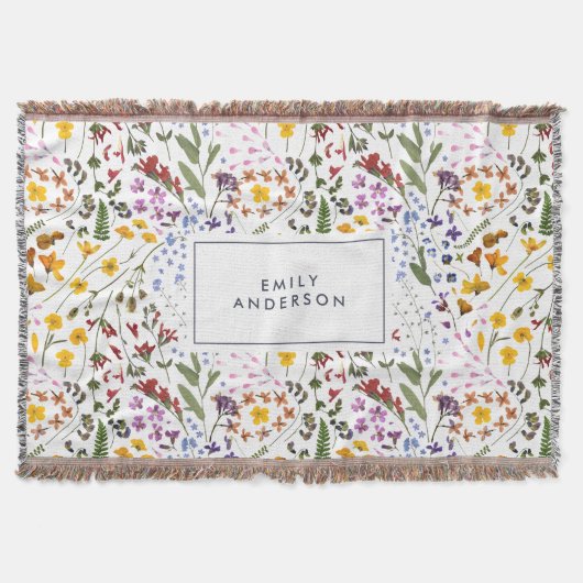 モダンガーリーフローラカラフルイニシャルネイビーブルーthr スローブランケット (正面)