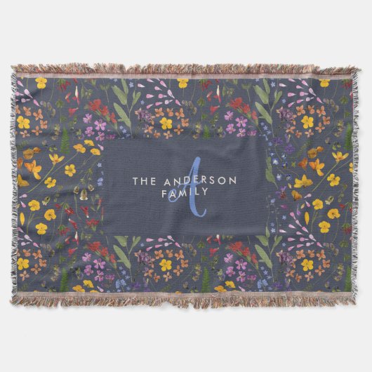 モダンガーリーフローラカラフルイニシャル スローブランケット (正面)