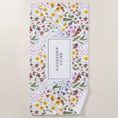 モダンガーリーフローラカラフルイニシャル ビーチタオル (正面)