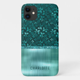 モダンガーリーフローラグリッターきらめくパーソナライズされた Case-Mate iPhone 14ケース