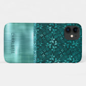 モダンガーリーフローラグリッターきらめくパーソナライズされた Case-Mate iPhoneケース (裏面(横))