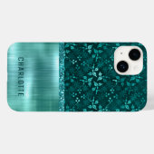 モダンガーリーフローラグリッターきらめくパーソナライズされた Case-Mate iPhoneケース (裏面 (横))