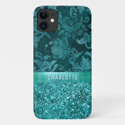 モダンガーリーフローラグリッターパーソナライズされた型 Case-Mate iPhoneケース (裏面)