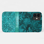 モダンガーリーフローラグリッターパーソナライズされた型 Case-Mate iPhoneケース (裏面(横))