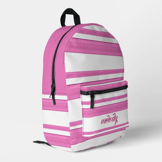 モダンガーリーヴィンテージピンクの白抽象芸術線 プリントバックパック (裏面左端)