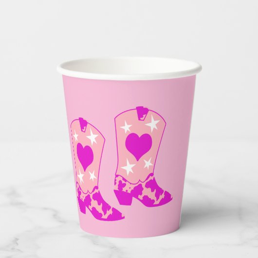 モダンガーリー女性のカーボーイウエスタンイェーハイブートピンク 紙コップ (裏面)