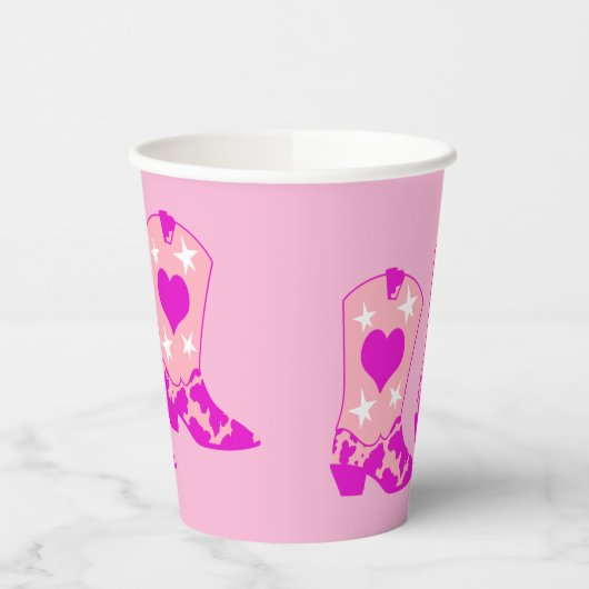 モダンガーリー女性のカーボーイウエスタンイェーハイブートピンク 紙コップ (左)