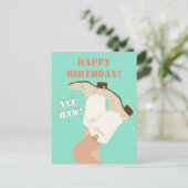 モダンガーリー女性のカーボーイブーツレッグイェーハウ誕生日 ポストカード (スタンド正面)