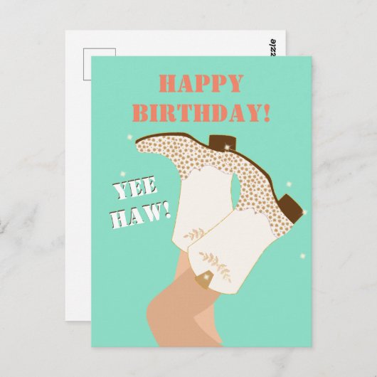 モダンガーリー女性のカーボーイブーツレッグイェーハウ誕生日 ポストカード (正面/裏面)