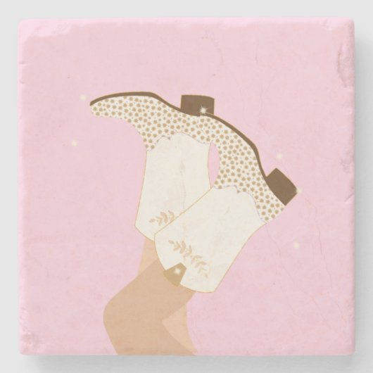 モダンガーリー女性のカーボーイブーツレッグスターイエハウピンク ストーンコースター (正面)