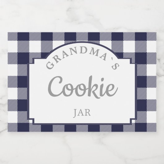 モダンガーリー深いネイビーブルーギンガム フードラベル (シングルラベル)