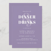 モダンガーリー薄紫はっきりしたタイポグラフィ誕生日 招待状 (正面/裏面)