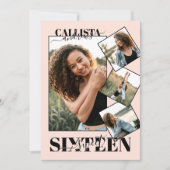 モダンガーリー赤面ピンクブラック4枚フォトスイート16 招待状 (正面)