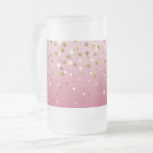 モダンガーリー金ゴールドグリッター紙吹雪ピンク勾配 フロストグラスビールジョッキ (正面左)