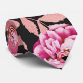 モダンガーリー金ゴールドピンク黒フローラ幾何学模様 ネクタイ (ロール)