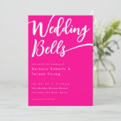 モダンガーリーHot Pink Bells書道結婚の 招待状 (スタンド正面)