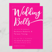 モダンガーリーHot Pink Bells書道結婚の 招待状 (正面/裏面)