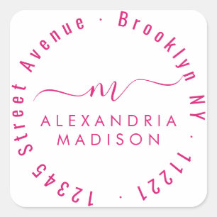モダンガーリーScript Monogram Address Magenta Pink スクエアシール