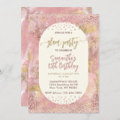 モダンガールズ グラムスパパーティ 偽のローズゴールド グリッター 招待状 (正面/裏面)