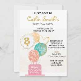 モダンガール ゴールーバルーン 子供の誕生日パーティー 招待状