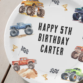 モダンキッズモンスタートラック誕生日パーティー ペーパープレート