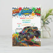 モダンキッズモンスタートラック誕生日パーティー 招待状 (スタンド正面)