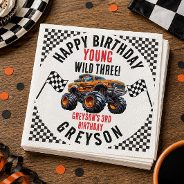 モダンキッズモンスタートラック誕生日会 スタンダードカクテルナプキン