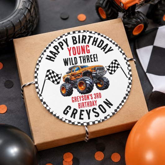 モダンキッズモンスタートラック誕生日会 ラウンドシール
