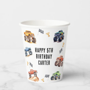 モダンキッズモンスタートラック 誕生日パーティー 紙コップ