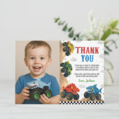 モダンキッズ モンスタートラック バースデーパーティー フォト サンキューカード (スタンド正面)