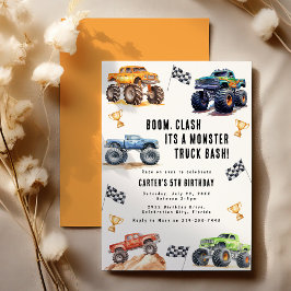 モダンキッズ モンスタートラック バースデーパーティー 招待状