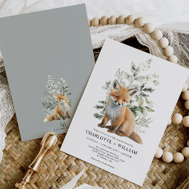 モダンキツネセージ緑の植物葉の赤ちゃんシャワー 招待状