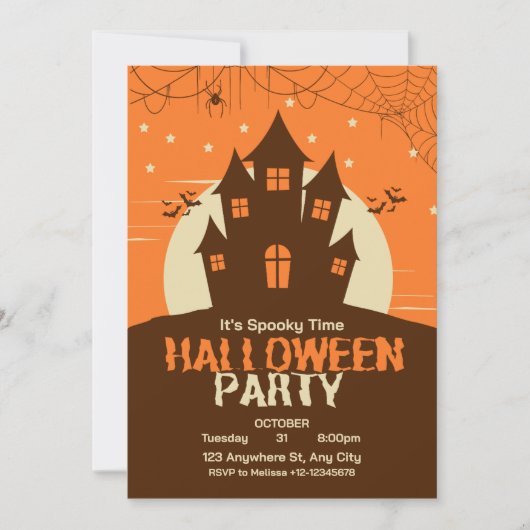 モダンキュイ鮮やかオレン幽霊のよく出るジハウス不気味 招待状 (正面)