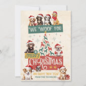 モダンキュートドッグのウィー ウーフ ユー ア メリークリスマス シーズンカード (正面)