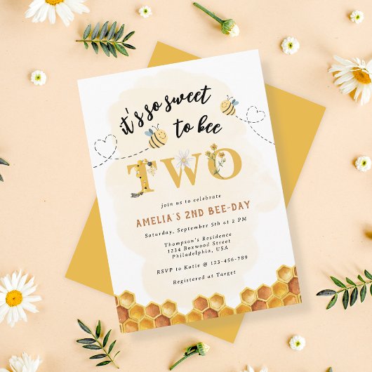 モダンキュート 2歳の誕生日おめでとう Bee Two 招待状