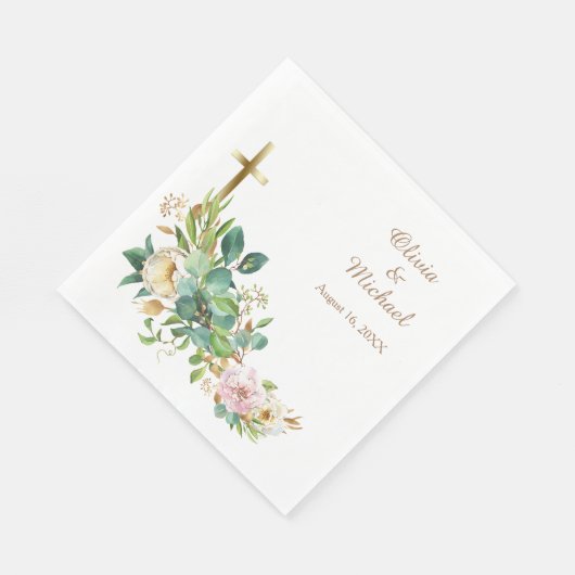 モダンキリスト教のクロス結婚フローラ スタンダードランチョンナプキン (角)