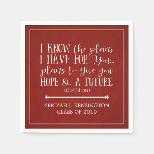 モダンキリスト教聖書聖句赤卒業 スタンダードカクテルナプキン (正面)