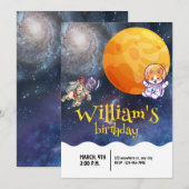 モダンギャラクシー宇宙飛行士犬の男の子 誕生日 招待状 (正面/裏面)