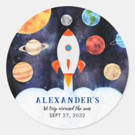 モダンギャラクシー惑星宇宙ロケット子供の誕生日 ラウンドシール