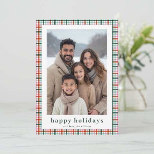 モダンギンガムファミリー2 フォト ハッピーホリデー カード (スタンド正面)