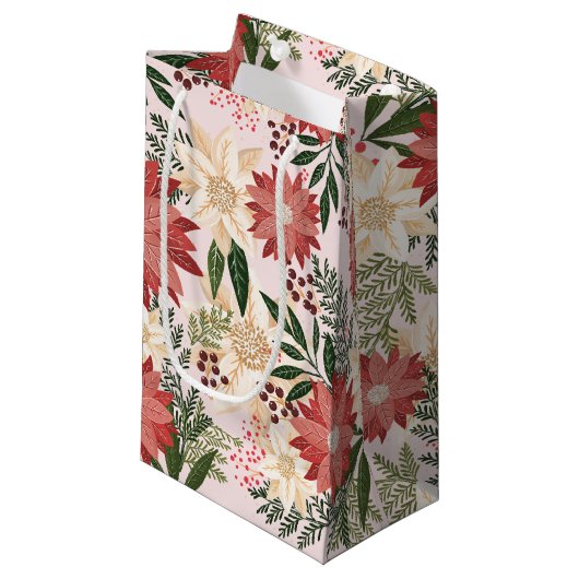 モダンクエレガントリスマスポインセチア スモールペーパーバッグ (正面アングル)