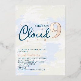 モダンクラウドナインブライダルシャワーバラ金ゴールド 箔招待状