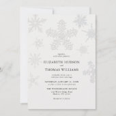 モダンクラシックなアイボリーの冬の雪の結晶の結婚式 招待状 (正面)