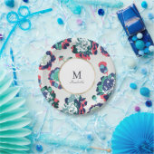 モダンクラシックなグリーンゴールドの抽象的な花のモノグラム ペーパープレート (パーティー)