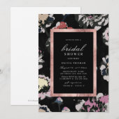 モダンクラシックなブラックアブストラクトフラワーのブライダルシャワー 招待状 (正面/裏面)