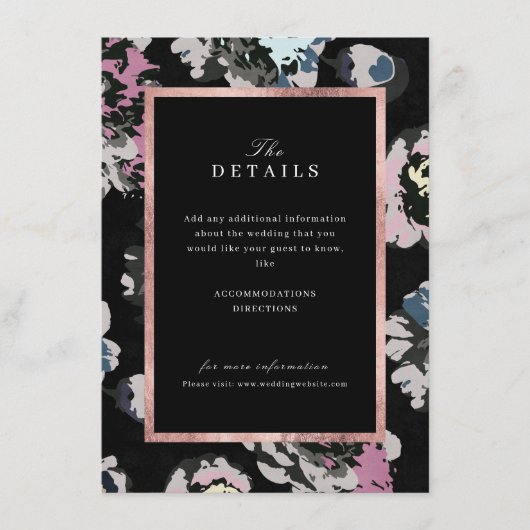 モダンクラシックな抽象的な花の結婚式の詳細 エンクロージャーカード (正面)