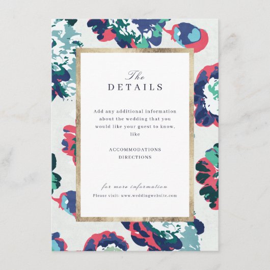 モダンクラシックな抽象的な花の結婚式の詳細 エンクロージャーカード (正面)