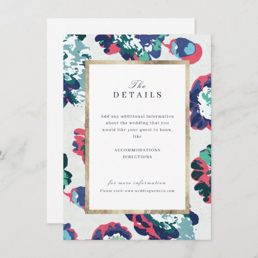 モダンクラシックな抽象的な花の結婚式の詳細 エンクロージャーカード (正面/裏面)