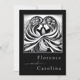 モダンクラシックアールデコブラック&ホワイト結婚ズ 招待状